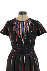 Iconic Fall 2010 Chanel by Karl Lagerfeld Look 21 Runway Black Knit Boucle Dress w Fringe Detailing