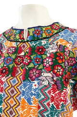 Vintage Mexican Artisan Bright Coloured Pattern Hand Embroidered Flowers & Birds Top