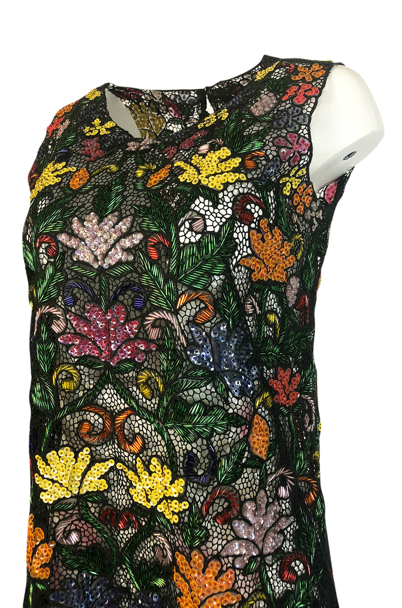 1960s Unlabeled Hand Made & Beaded and Sequin Netted Cord Dress