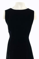 1980s Unlabeled Chanel Haute Couture Black Velvet Tabard w Silk Chiffon & Lace Under Skirt