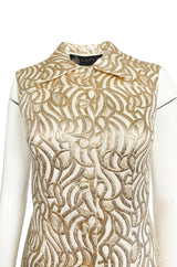 1970s Lanvin Metallic Gold Lame & Ivory One Piece Playsuit Jumpsuit