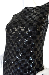 1960s Sequin & Velvet Checked Black Malcolm Starr Dress