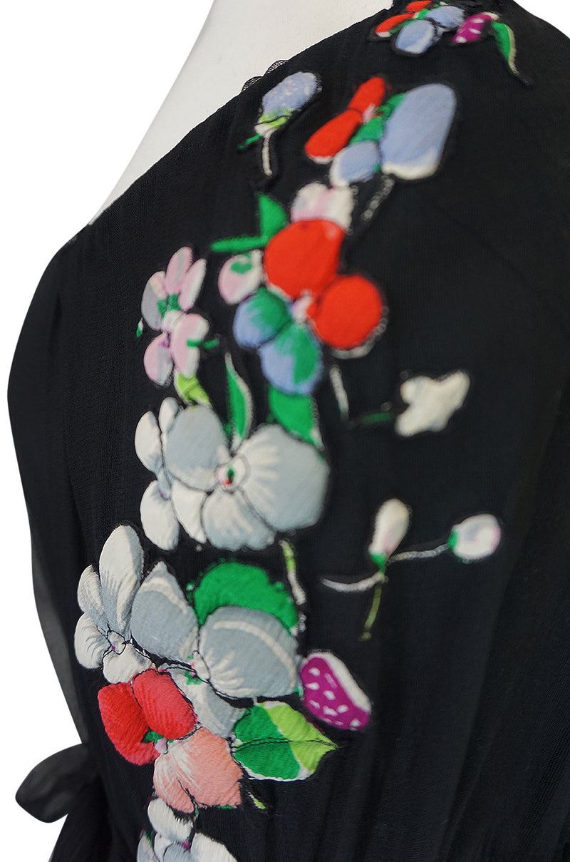 1930s Fashion Originators Guild Floral Applique Silk Dress