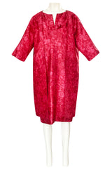 Mid 1950s Christian Dior London Demi-Couture Raspberry Printed Silk Coat & Dress Set