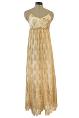 Prettiest 1977 Bill Gibb Couture Embroidered Gold Thread Net Dress w Long Jacket