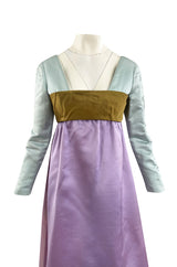 1960s Teal Traina by Geoffrey Beene Lavender Olive & Turquoise Silk Banded Bodice Dress