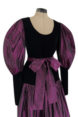 Fall 1982 Yves Saint Laurent Iridescent Purple Silk Taffeta Gigot Sleeve Dress