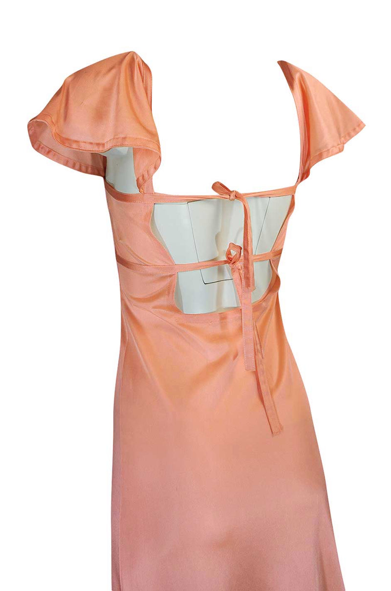 1970s John Kloss Pale Peach Nylon Open Tie Back Dress