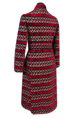 1960s Davidow Red Black & White Fused Cut Velvet Dream Carpet Coat w Matching Belt