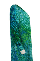 1972 La Mendola Silk Jersey 'Francolino' Print in Green Dress