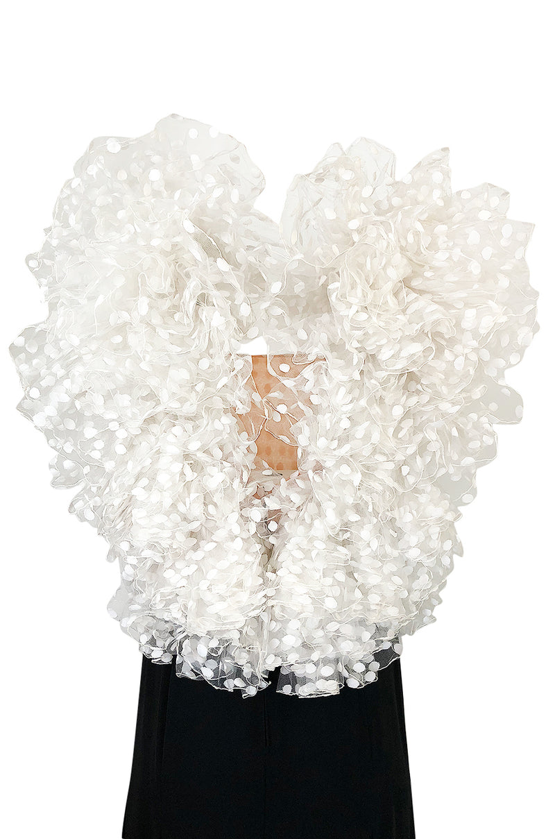 Fall 1987 James Galanos Extreme Ruffled Swiss Dot & Silk Dress