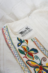 1960s Miss K Embroidered White Cotton Dress