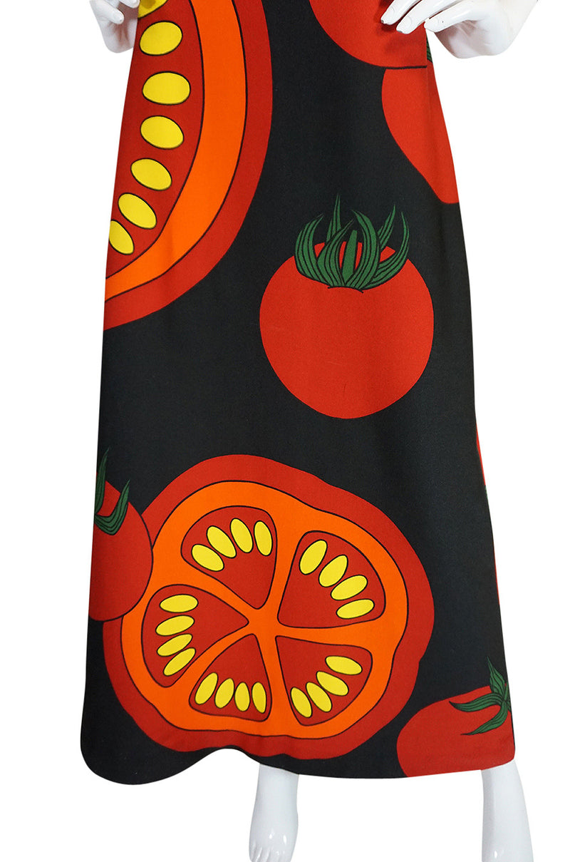 c1973 Lanvin Printed "Tomato" Halter Jersey Dress