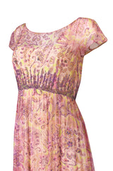 1960s Malcolm Starr Pink & Pale Yellow Silk Chiffon Beaded Dress