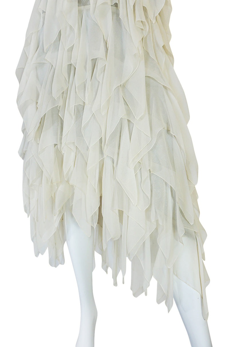 1970s Ivory Silk Chiffon & Silver Stavropoulos Petal Dress