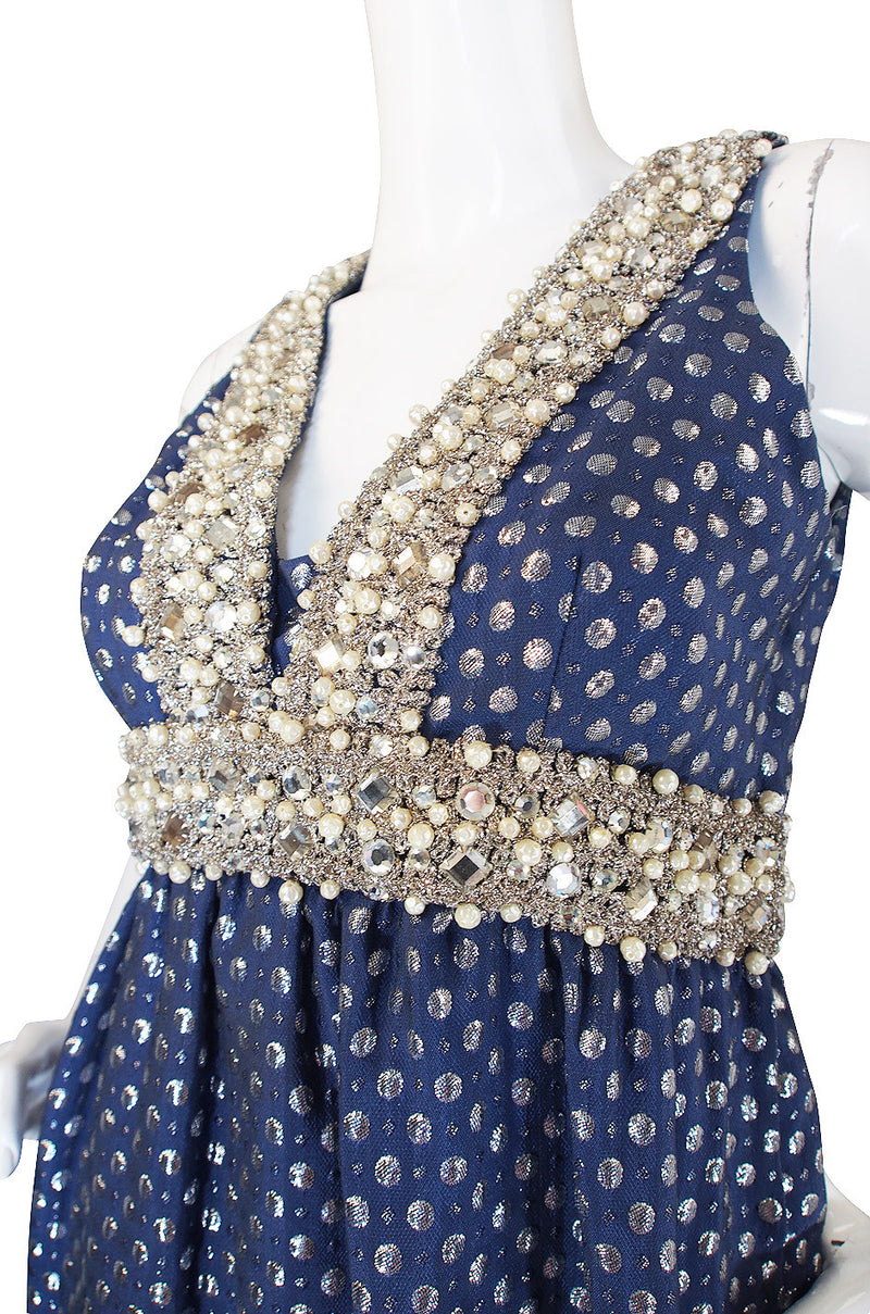 1960s Oscar De la Renta Heavy Beaded Silver Gown