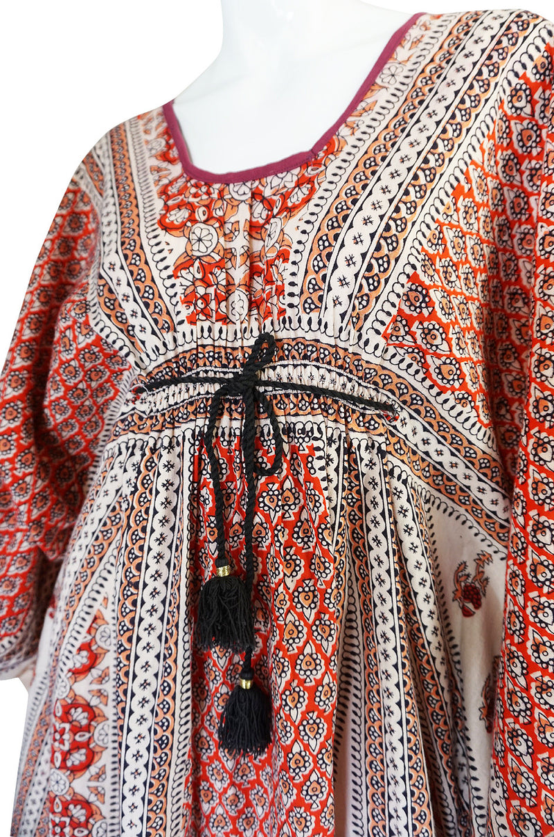 1960s Amazing & Beautiful Printed Indian Cotton Caftan