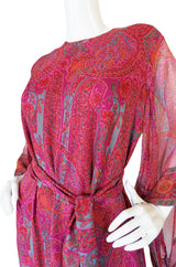 1970s Fine Pink Silk Chiffon Treacy Lowe Caftan Dress