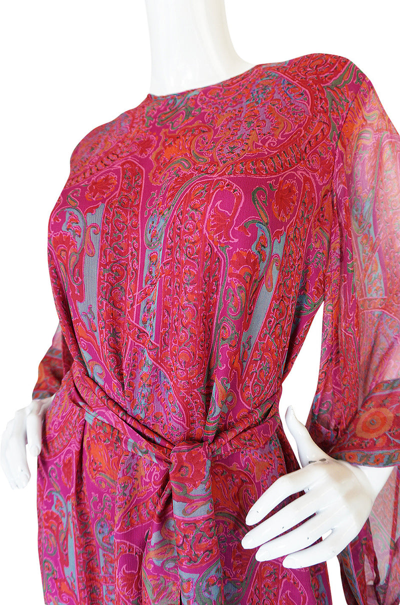 1970s Fine Pink Silk Chiffon Treacy Lowe Caftan Dress