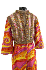Amazing c.1967 Oscar de la Renta Gold Metallic Brocade Jumpsuit w Extensive Detailing