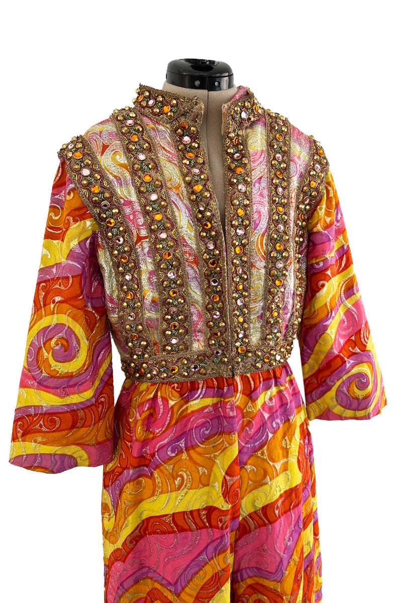Amazing c.1967 Oscar de la Renta Gold Metallic Brocade Jumpsuit w Extensive Detailing