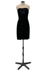 Fabulous Fall 1979 Oscar de la Renta Runway Rhinestone Detailed Velvet Strapless Dress