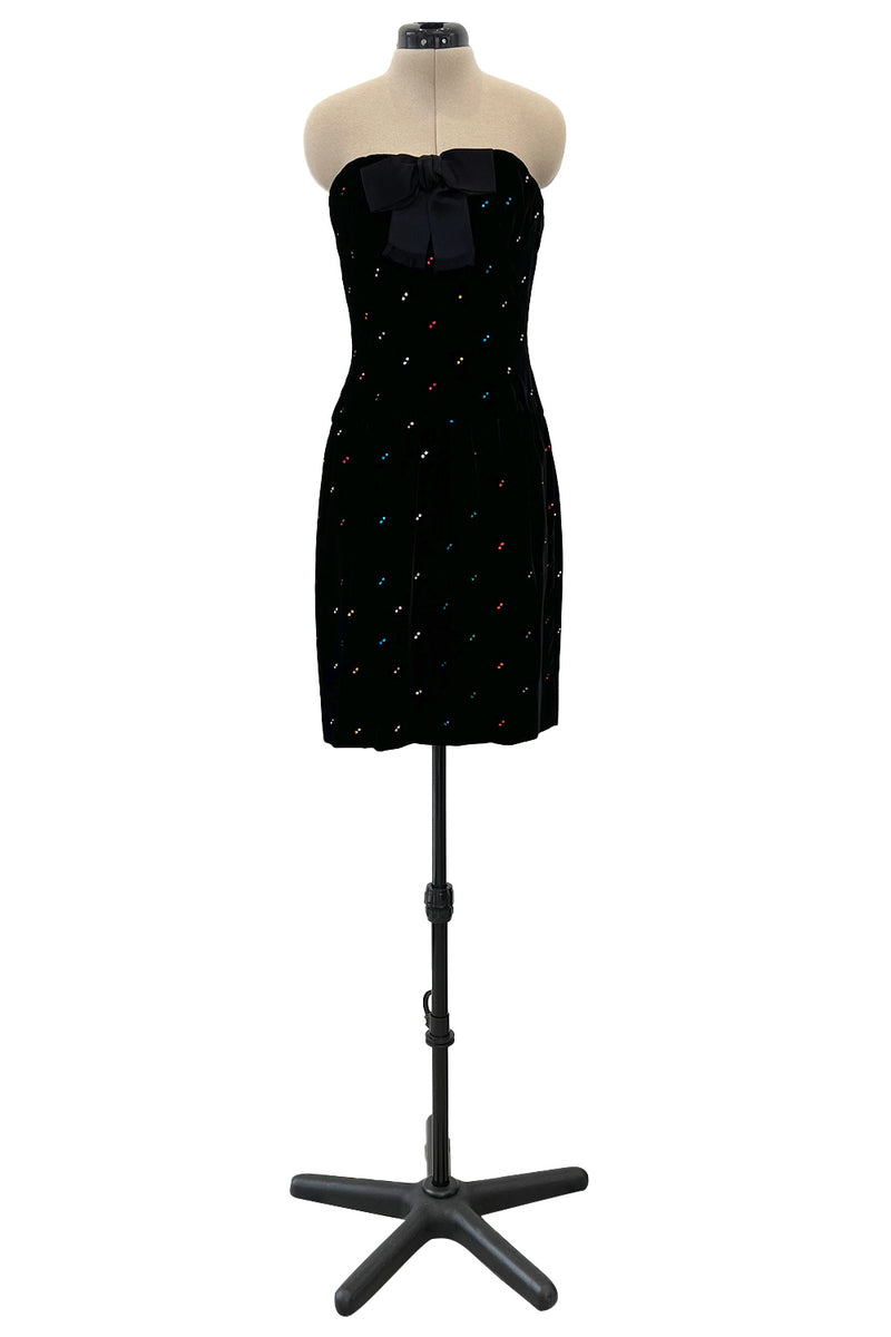 Fabulous Fall 1979 Oscar de la Renta Runway Rhinestone Detailed Velvet Strapless Dress