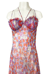 c2003 Alexander McQueen Silk Chiffon Cherry Print Backless Dress