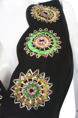 1960s Striking Medallion Embellished Black Dress