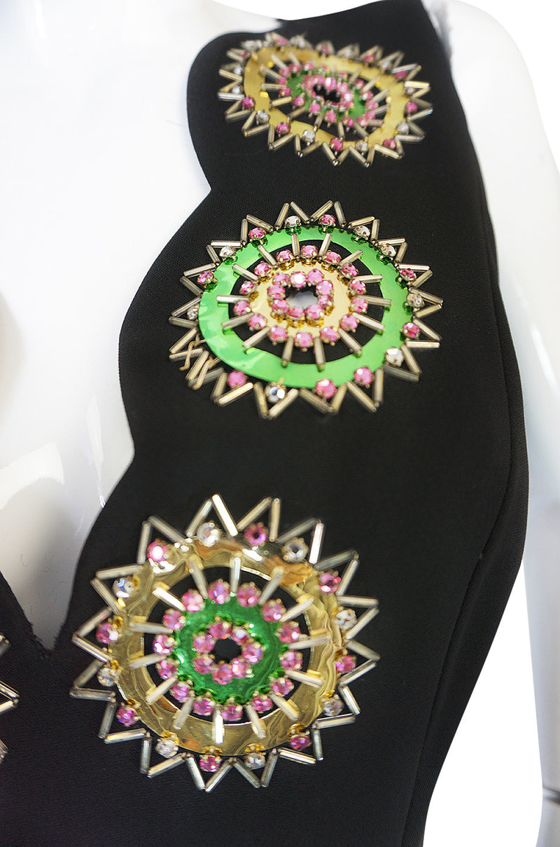 1960s Striking Medallion Embellished Black Dress