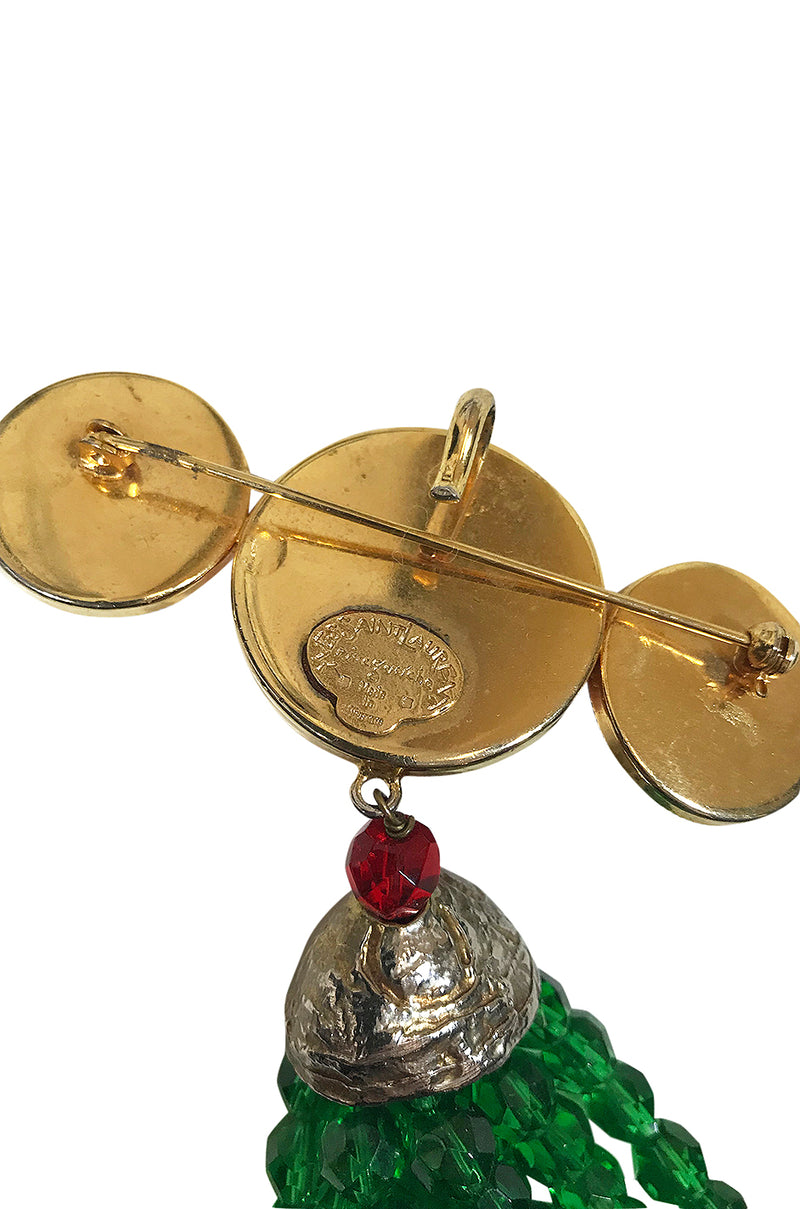 1980s Yves Saint Laurent Poured Glass Brilliant Brooch Necklace