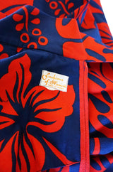 1960s Red & Blue Cotton Hawaiian Maxi Dress