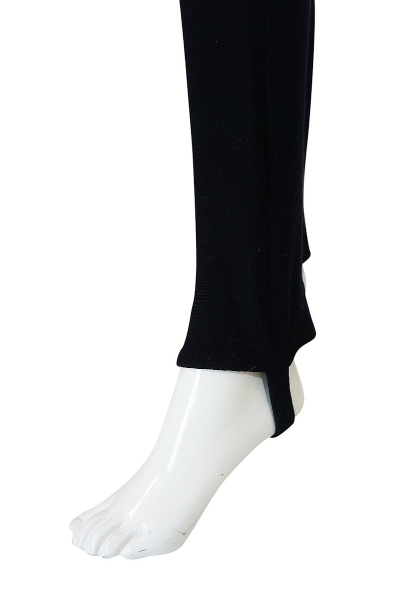 1980s Donna Karan Plunging Stretch Stirrup Pant Jumpsuit