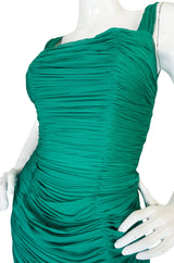 Rare c1958 Jean Desses Green Silk Elaborate Pleat Dress