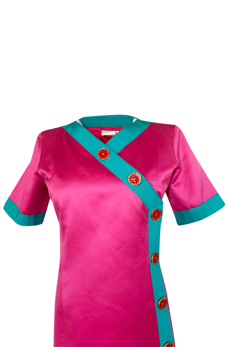 Spring 1993 Yves Saint Laurent Pink & Turquoise Enamel Button Dress