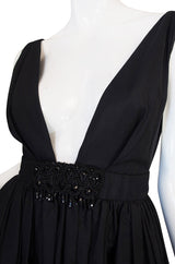 c1967 Plunging Black Silk George Halley Gown