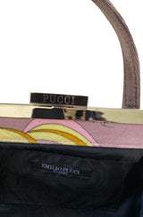 1990s Pucci Pink and Taupe Print Frame Top Handle bag