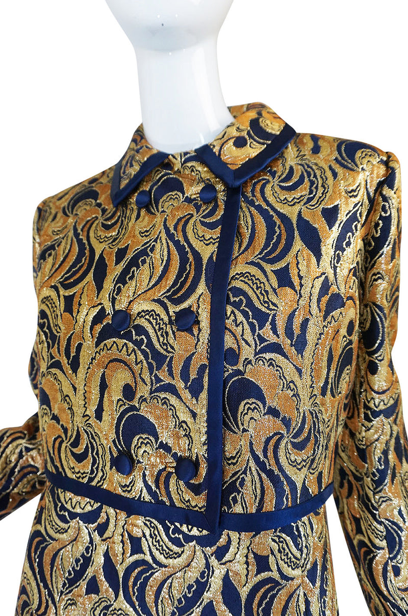 1960s Metallic Gold & Blue Malcolm Starr Dress & Jacket