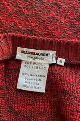 c1973 Yves Saint Laurent Deep Red Sleeveless Sweater Vest w Black Fox Trim & Pockets