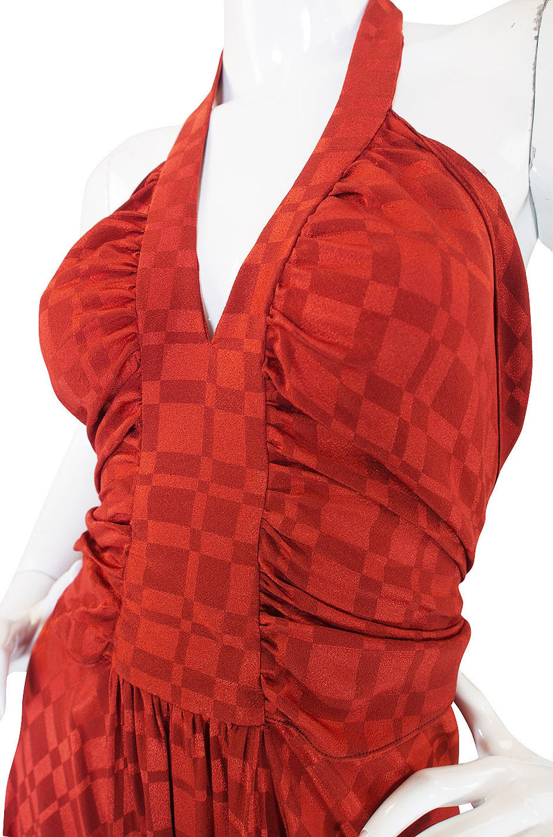 Rare 1960s Burnt Amber Silk Backless Annacat Dress