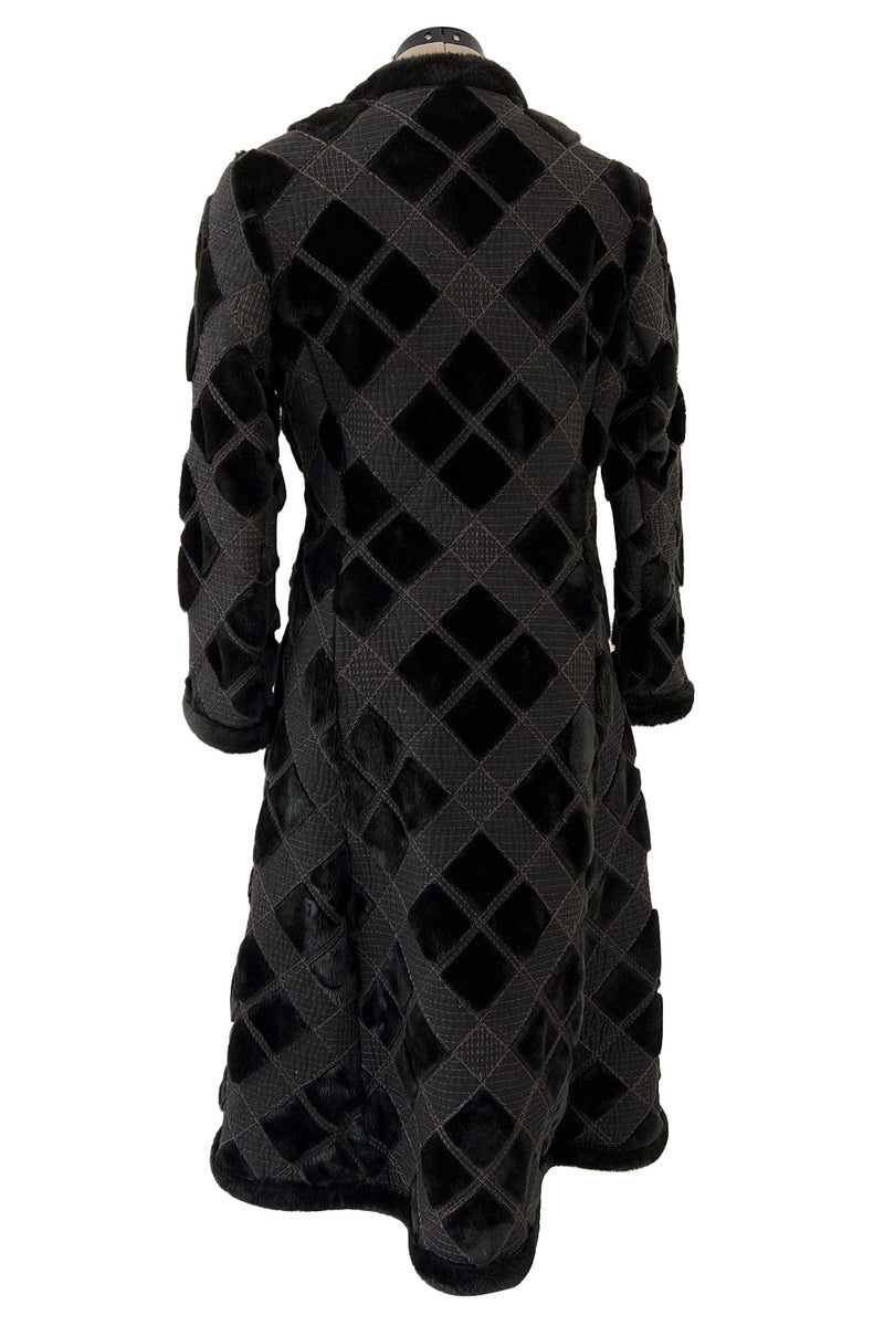 Fantastic 1970s Givenchy Top Stitched & Pacthwork Mixed with Faux Fur Deep Brown Coat