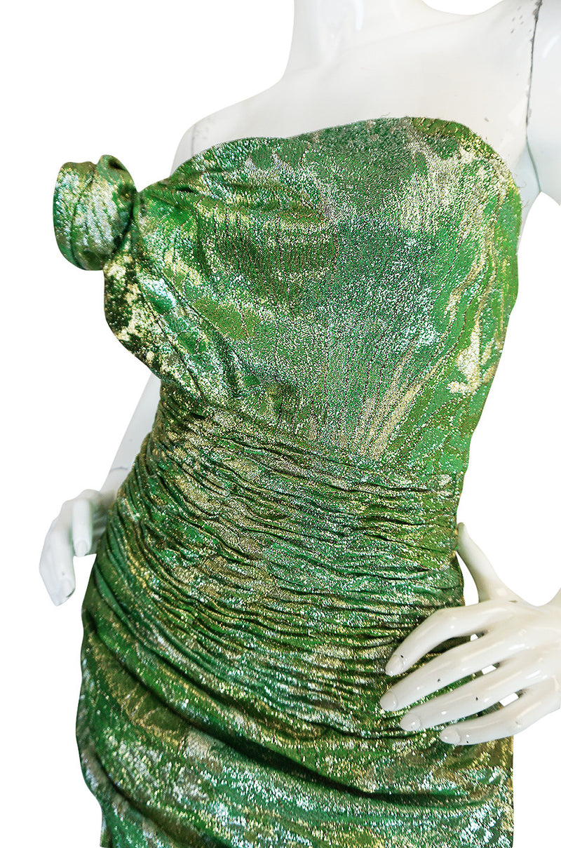 Fall 1988-89 Ungaro Couture Green & Gold Silk Metallic Dress