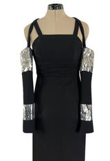Avent Garde Fall 1991 Karl Lagerfeld Suspended Sleeve Dress w Flat Silver Sequin Detailing
