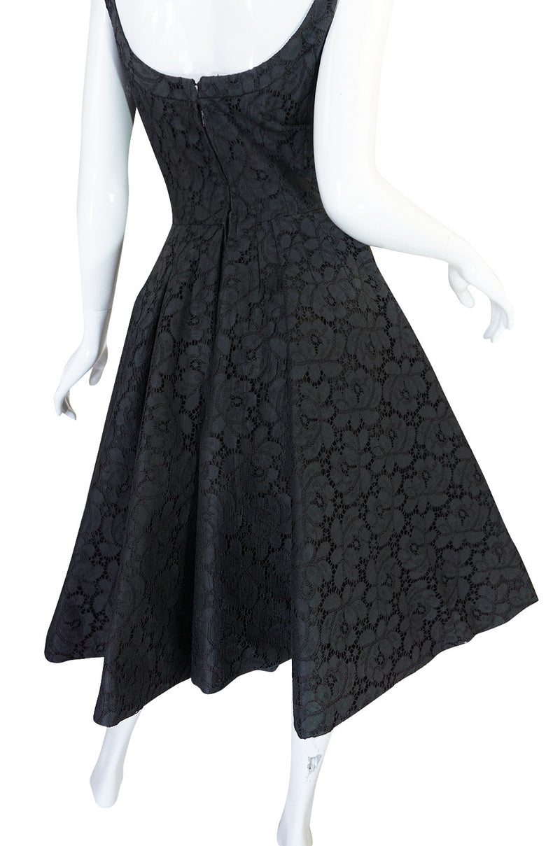 1950s Black Lace Suzy Perette Flared Back Skirt Dress