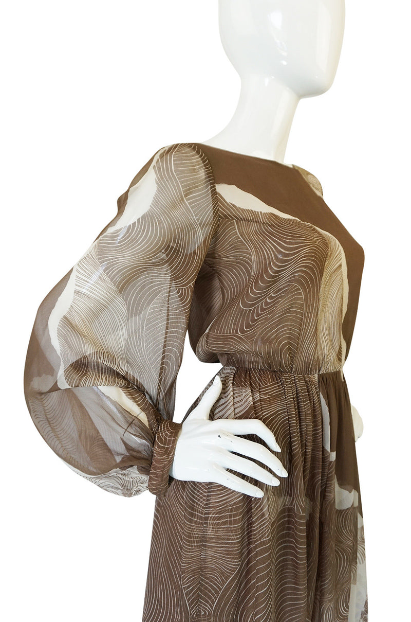 Ethereal 1970s Silk Chiffon Print Hanae Mori Dress