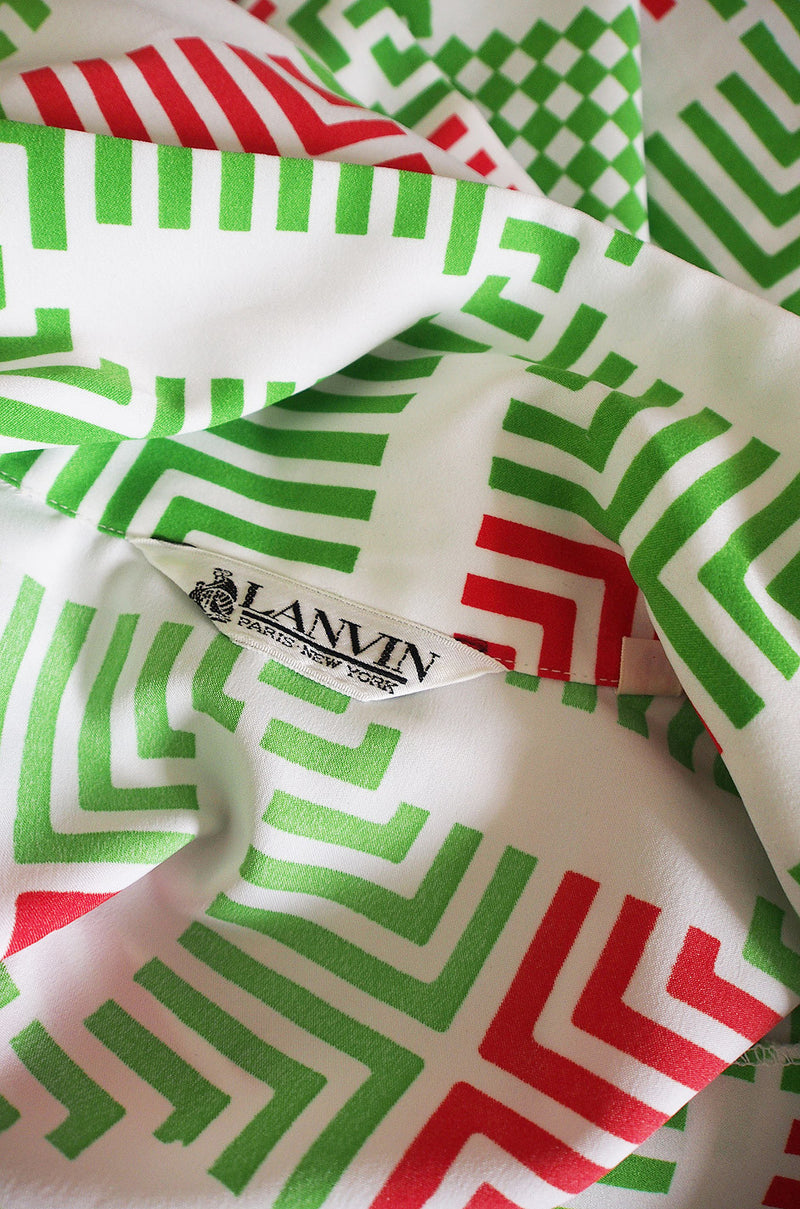 1970s Fun Lanvin Logo Print Shirt Front Dress