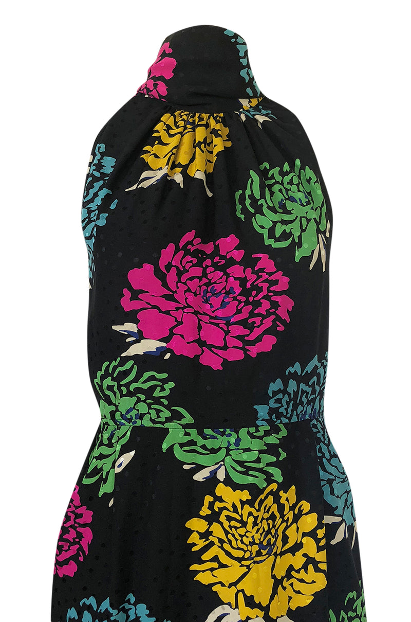 1970s Emanuel Ungaro Multi-Color Floral Silk Print Sleeveless Dress
