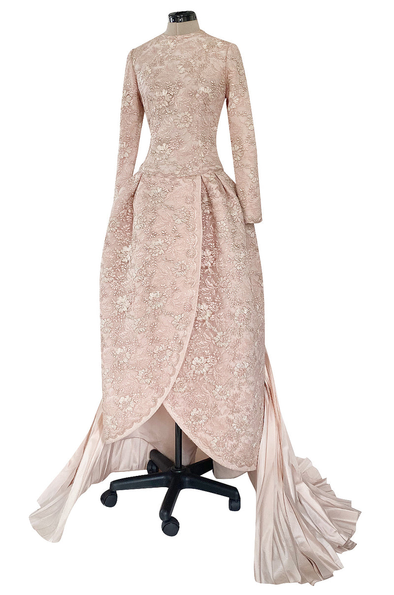 Fall 1994 Nina Ricci Haute Couture Metallic Cord Detailed Lace & Pink Silk Dress