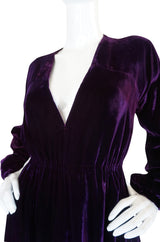 1970s Halston Rich Purple Velvet Deep Plunge Dress