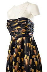 Fall 2008 Oscar De La Renta Strapless Hand Painted Gold & Black Silk Dress